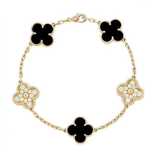 Golden Black | Klöverarmband med Diamant